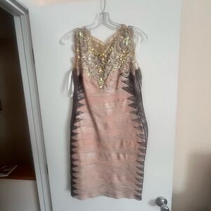 Jovani blush and gray bodycon Mini Dress